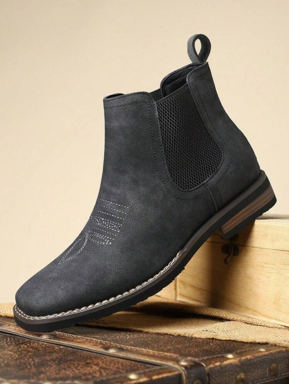Men's Black Chelsea Boots - Classic Slip-On Ankle Boots (Square Toe)